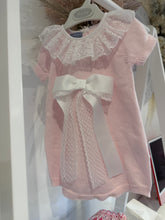 Load image into Gallery viewer, SS24 Baby Pink Knitted romper with lace and bow