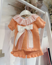 Load image into Gallery viewer, SS24 Orange knitted set with lace &amp; bow