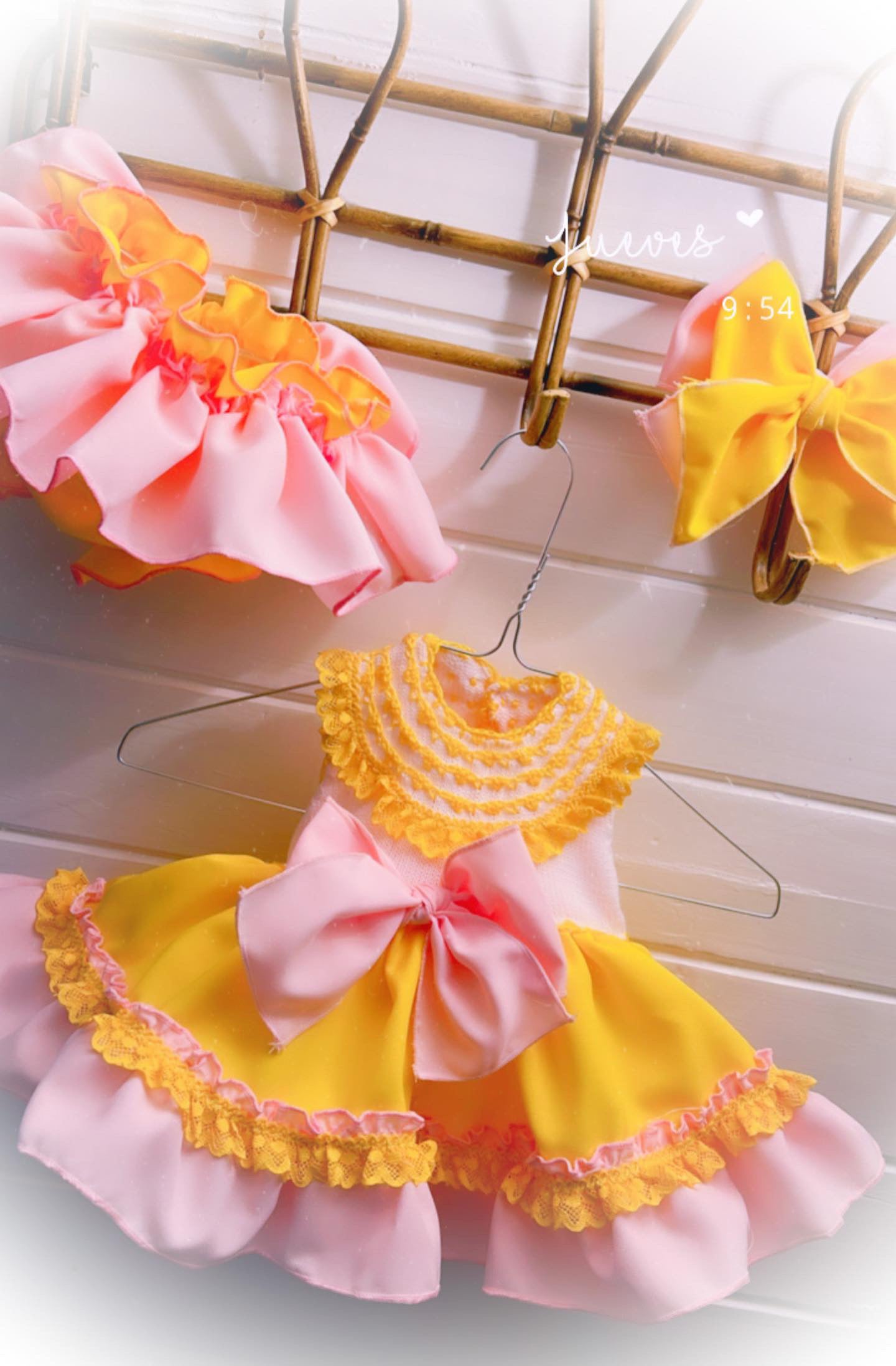 SS24 Yellow & Pink Dress, Bloomers & Hair Bow