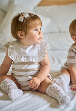 SS24 Beige stripe frill romper