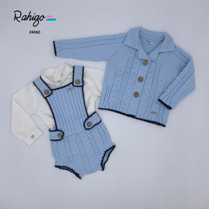 AW24 baby blue & navy shirt, Romper & cardigan