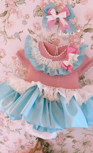 SS24 Blue & Rose Dress, Bloomers & Hair Bow