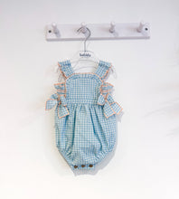 Load image into Gallery viewer, SS24 Mint bow check smocked romper
