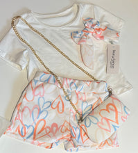 Load image into Gallery viewer, Heart Print Shorts, Top &amp; Bag