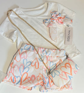 Heart Print Shorts, Top & Bag