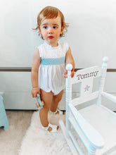Load image into Gallery viewer, SS24 Smocked Blue Romper