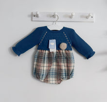 Load image into Gallery viewer, Brown &amp; blue Tartan Half knit romper