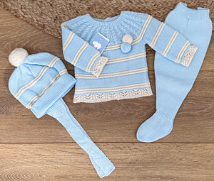 Blue Pom Pom Knitted set