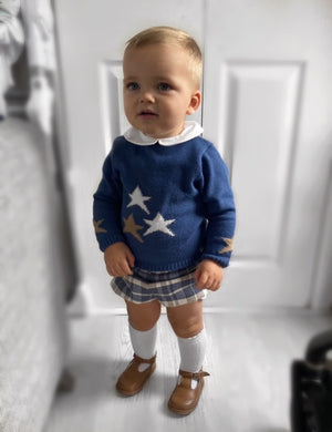 AW22 blue & camel Star knitted set