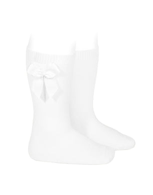 White Grosgrain bow socks