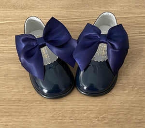 Navy Large Bow Hard Sole shoes
