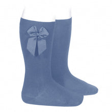 Load image into Gallery viewer, French Blue Grosgrain bow socks