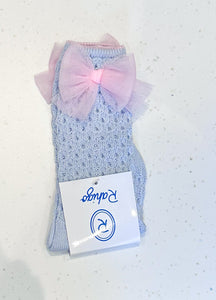SS23 Blue Socks with Pink Tulle bow