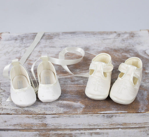 Sarah Louise Ivory cross soft sole shoes