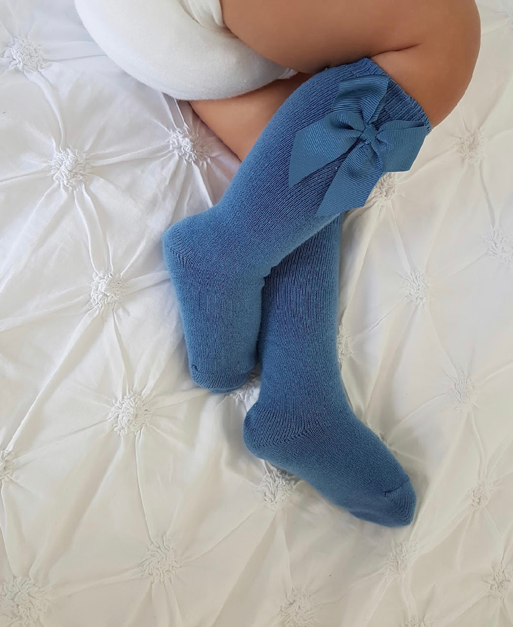 French Blue Grosgrain bow socks