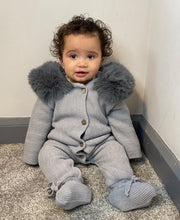 Load image into Gallery viewer, Grey Faux fur Pramsuit