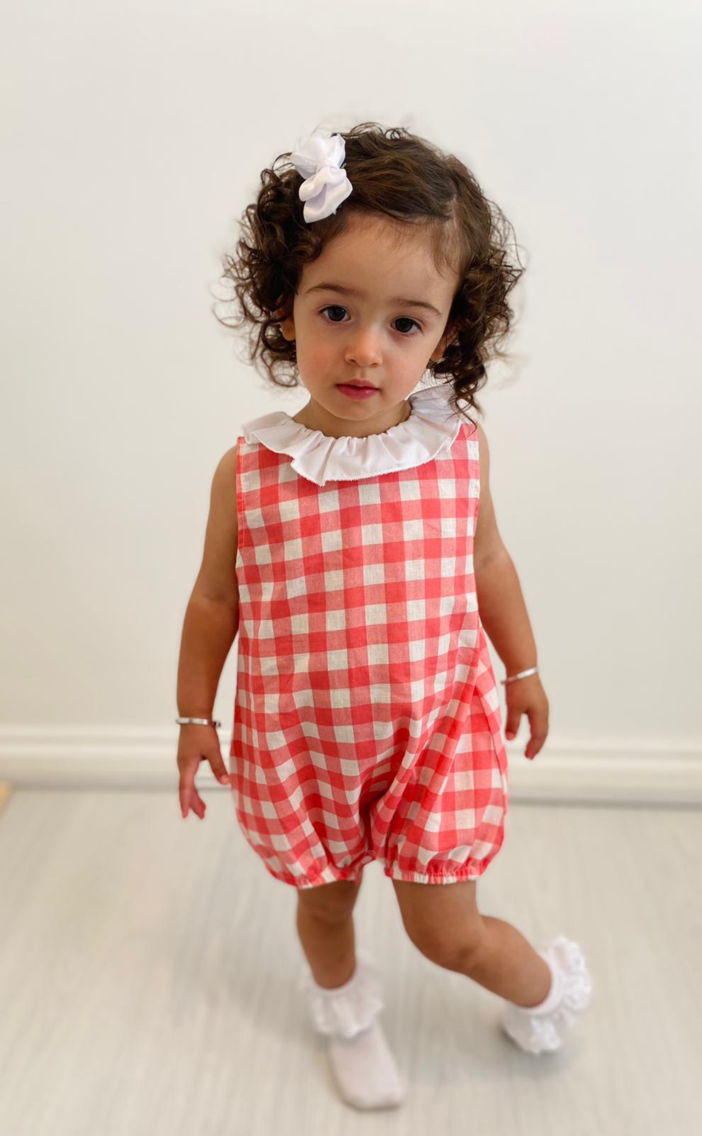 SS22 Coral Gingham Romper